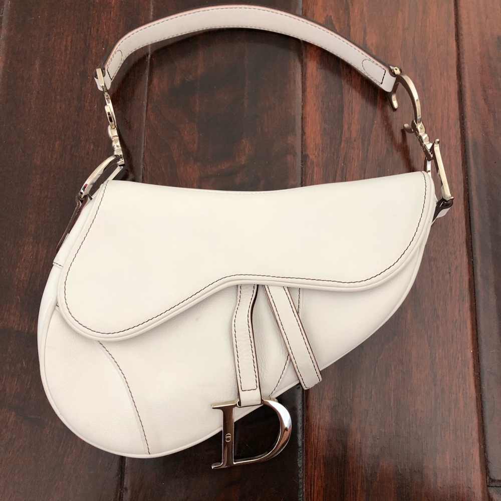 White leather Dior saddle bag